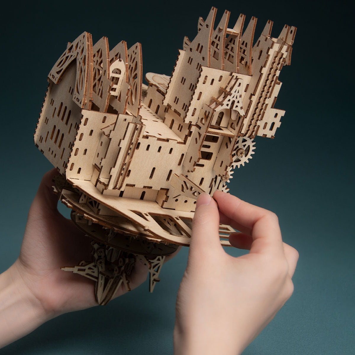 Fantasy Steampunk Large Blue Castle 3D Wooden Model Building Kit 699PCS - stirlingkit