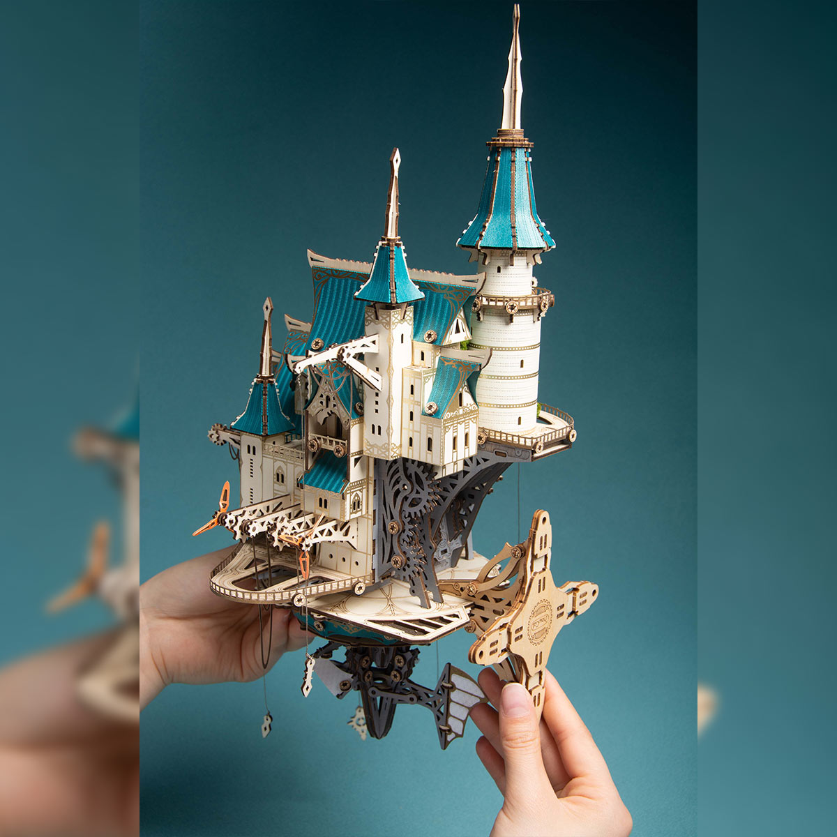 Fantasy Steampunk Large Blue Castle 3D Wooden Model Building Kit 699PCS - stirlingkit