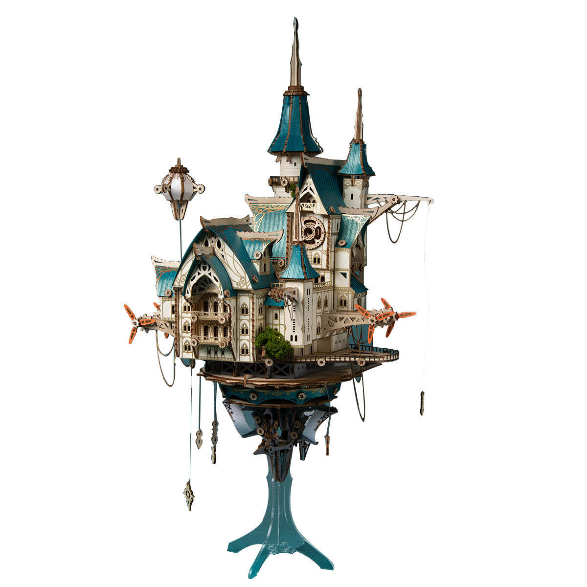 Fantasy Steampunk Large Blue Castle 3D Wooden Model Building Kit 699PCS - stirlingkit