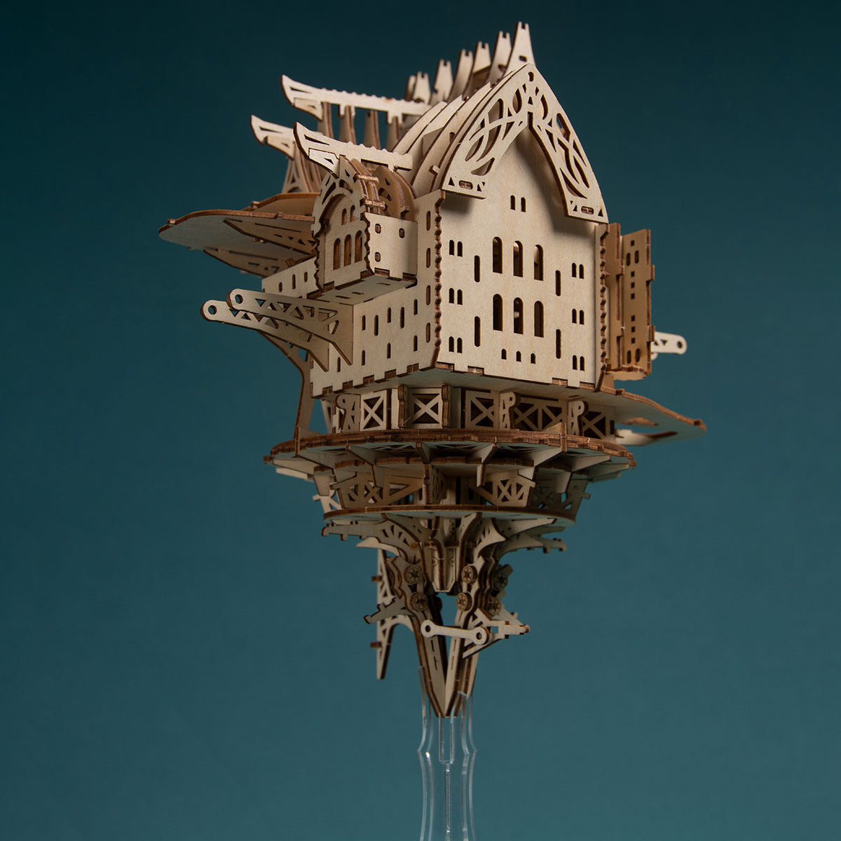 Fantasy Steampunk Large Blue Castle 3D Wooden Model Building Kit 699PCS - stirlingkit