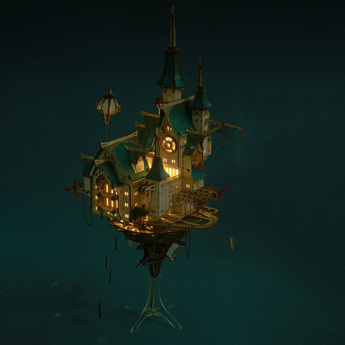 Fantasy Steampunk Large Blue Castle 3D Wooden Model Building Kit 699PCS - stirlingkit