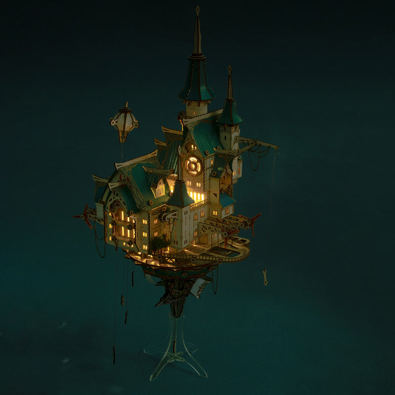 Fantasy Steampunk Large Blue Castle 3D Wooden Model Building Kit 699PCS - stirlingkit