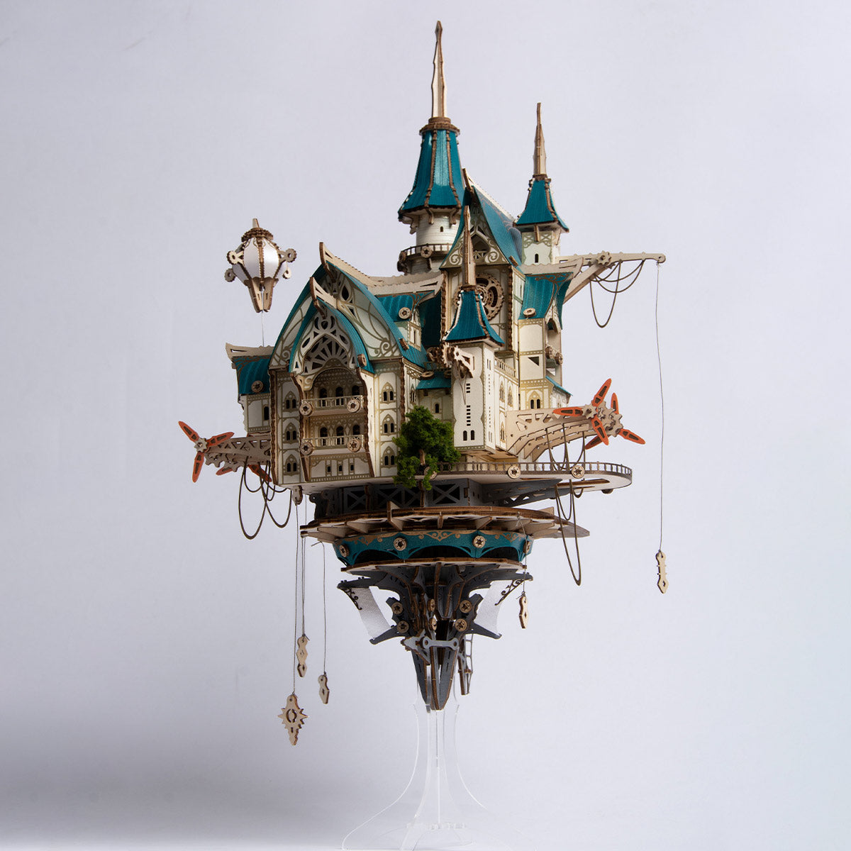 Fantasy Steampunk Large Blue Castle 3D Wooden Model Building Kit 699PCS - stirlingkit