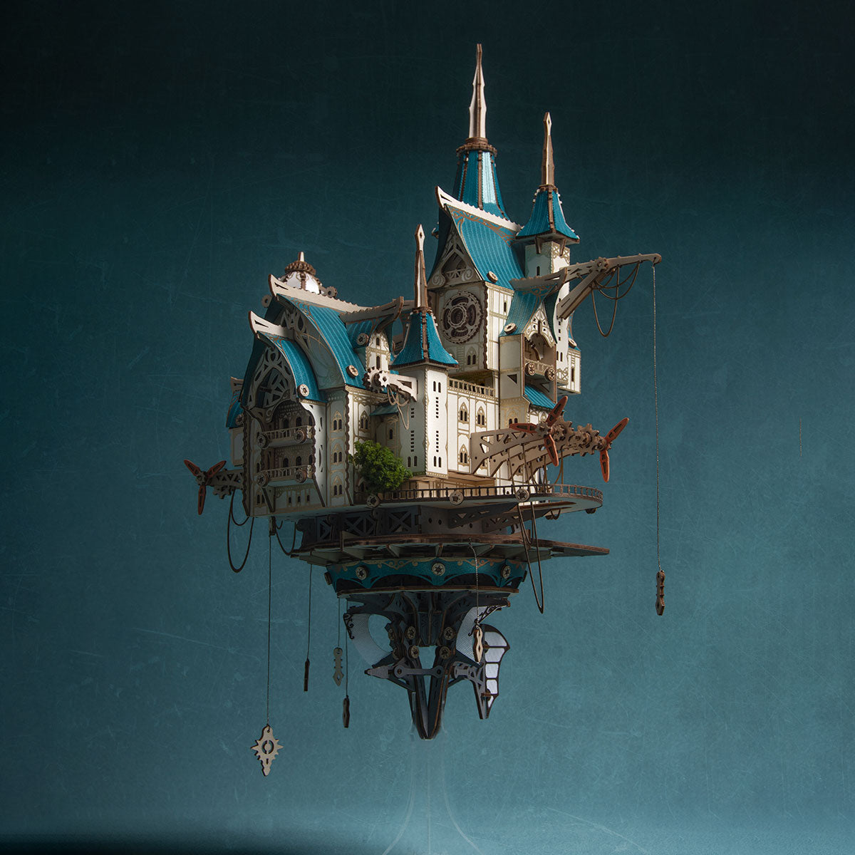 Fantasy Steampunk Large Blue Castle 3D Wooden Model Building Kit 699PCS - stirlingkit