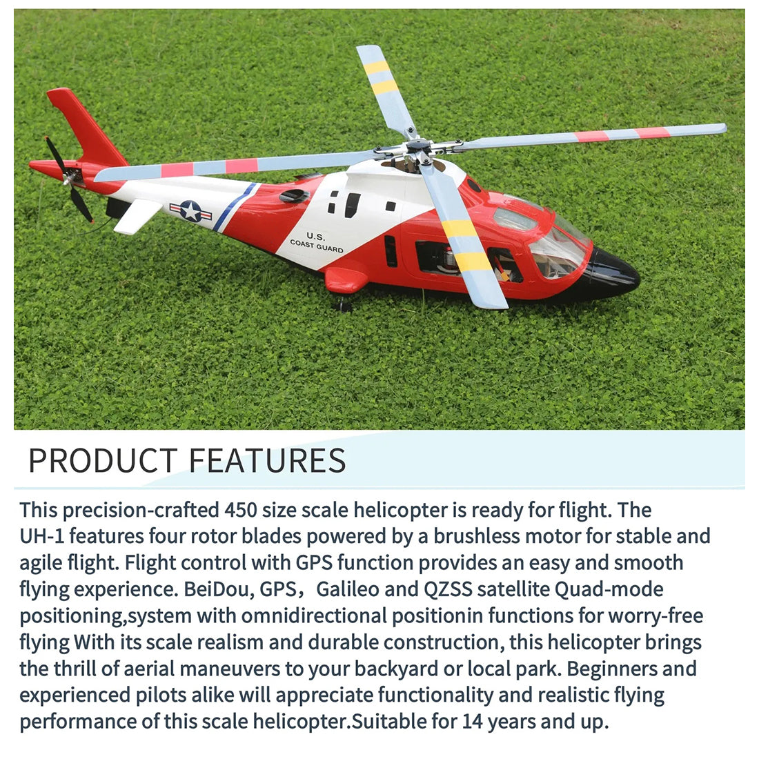FLISHRC FL500 A109 500-Class 2.4G 6CH Super Scale GPS RC Helicopter Model RTF - stirlingkit