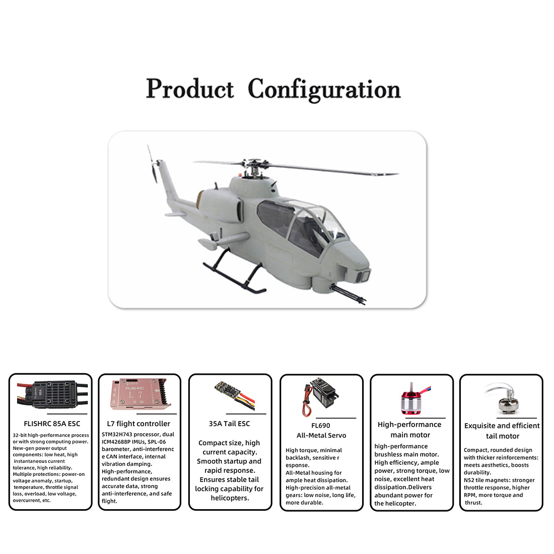 FLISHRC FL500 AH-1 Cobra 500-Class Large Scale GPS RC Helicopter Model with L7 Flight Controller 2.4G 6CH RTF - stirlingkit
