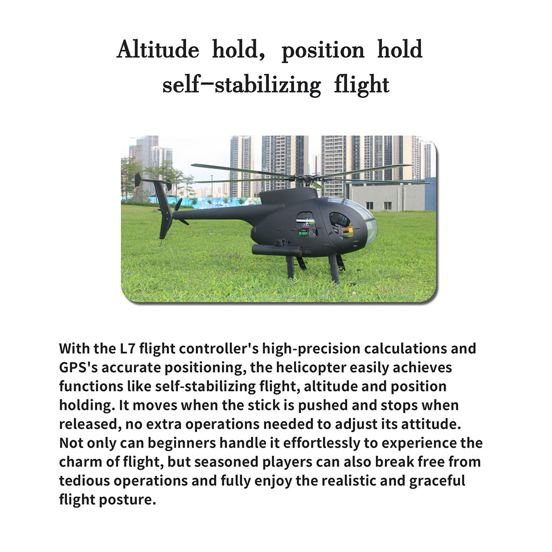 FLISHRC FL500 AH-6 Little Bird Super Large Scale RC Helicopter Model 500-Class 2.4G 6CH with L7 Flight Controller RTF - stirlingkit