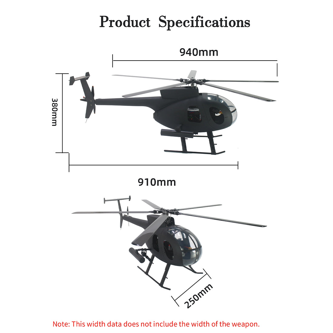 FLISHRC FL500 AH-6 Little Bird Super Large Scale RC Helicopter Model 500-Class 2.4G 6CH with L7 Flight Controller RTF - stirlingkit