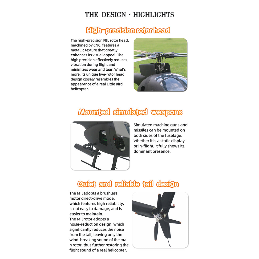 FLISHRC FL500 AH-6 Little Bird Super Large Scale RC Helicopter Model 500-Class 2.4G 6CH with L7 Flight Controller RTF - stirlingkit