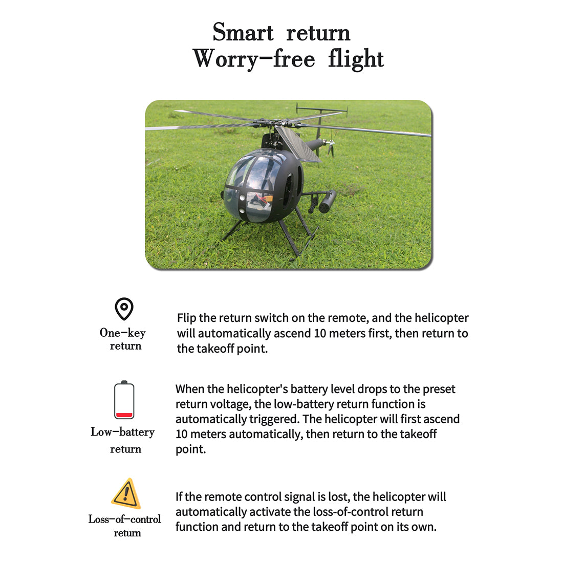 FLISHRC FL500 AH-6 Little Bird Super Large Scale RC Helicopter Model 500-Class 2.4G 6CH with L7 Flight Controller RTF - stirlingkit