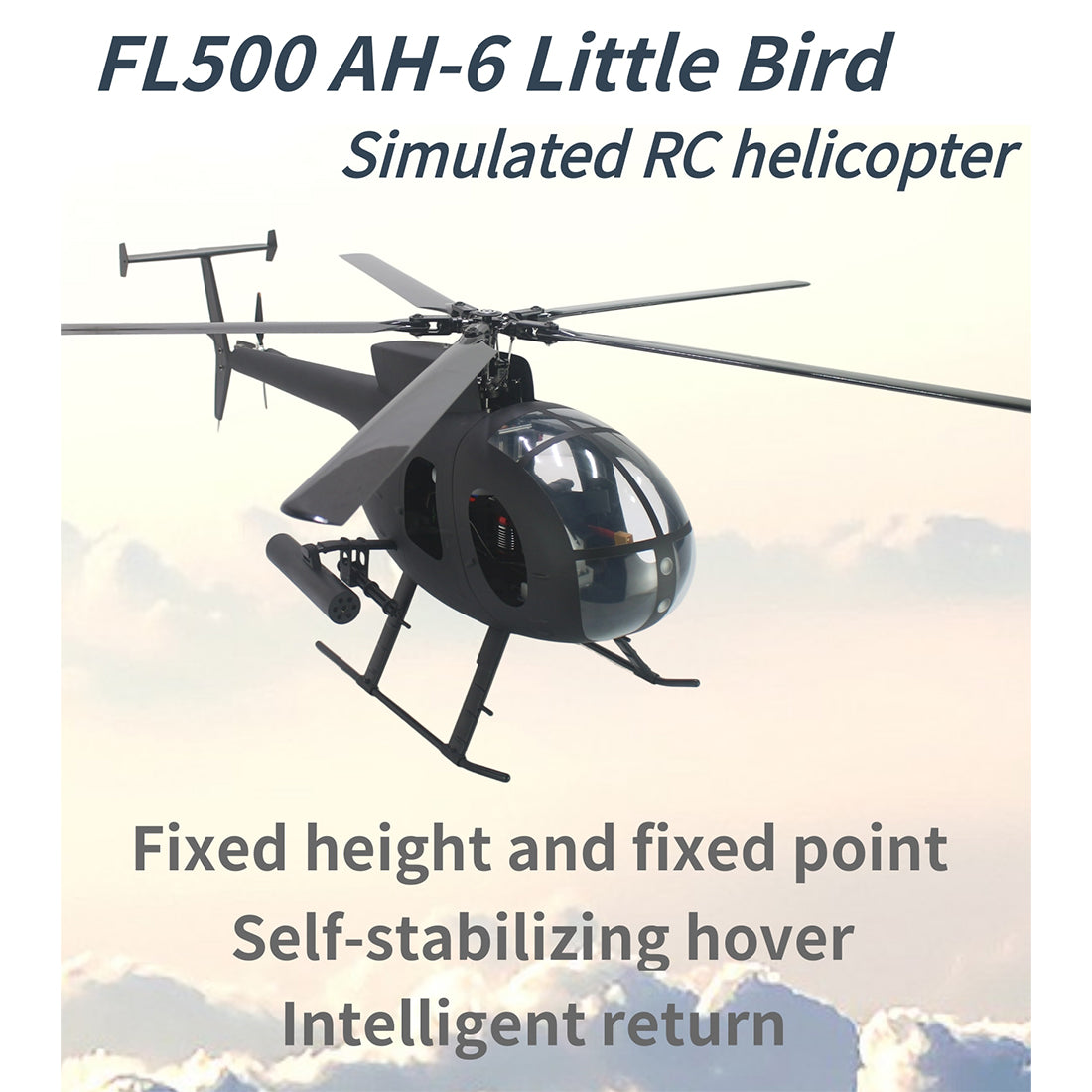 FLISHRC FL500 AH-6 Little Bird Super Large Scale RC Helicopter Model 500-Class 2.4G 6CH with L7 Flight Controller RTF - stirlingkit