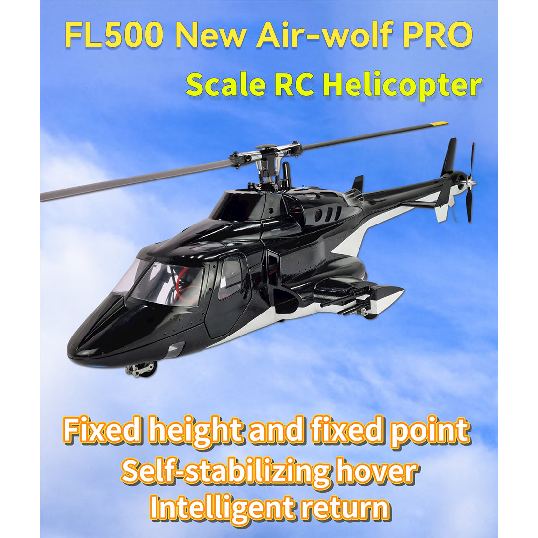 FLISHRC FL500 Air-wolf Pro 500-Class Huge Scale RC Helicopter Model with 4-Mode Positioning GPS 2.4G 6CH - stirlingkit