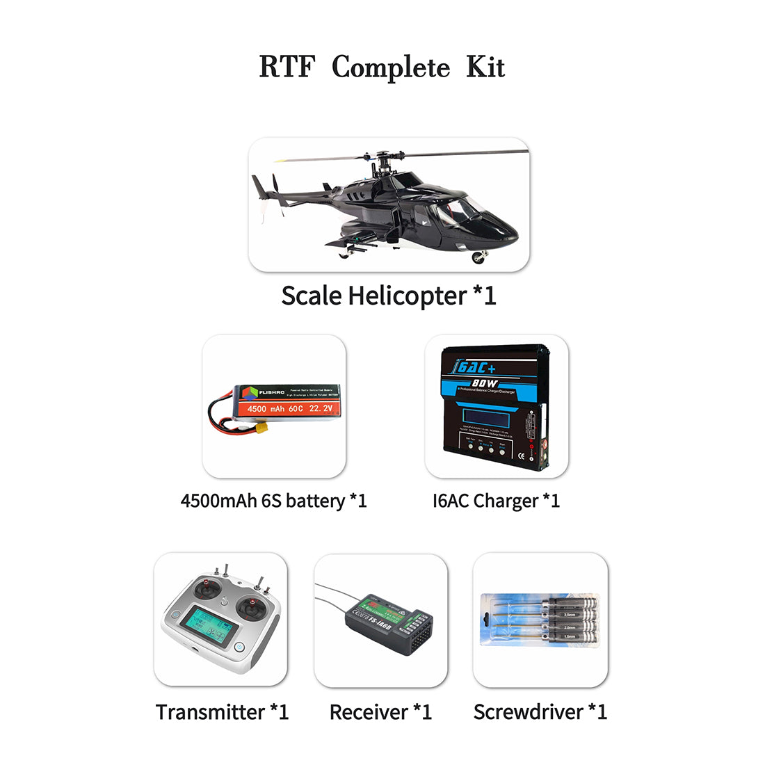 FLISHRC FL500 Air-wolf Pro 500-Class Huge Scale RC Helicopter Model with 4-Mode Positioning GPS 2.4G 6CH - stirlingkit