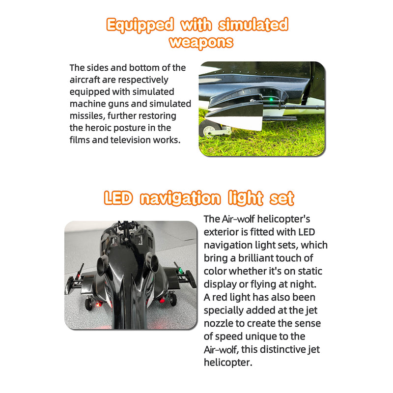 FLISHRC FL500 Air-wolf Pro 500-Class Huge Scale RC Helicopter Model with 4-Mode Positioning GPS 2.4G 6CH - stirlingkit