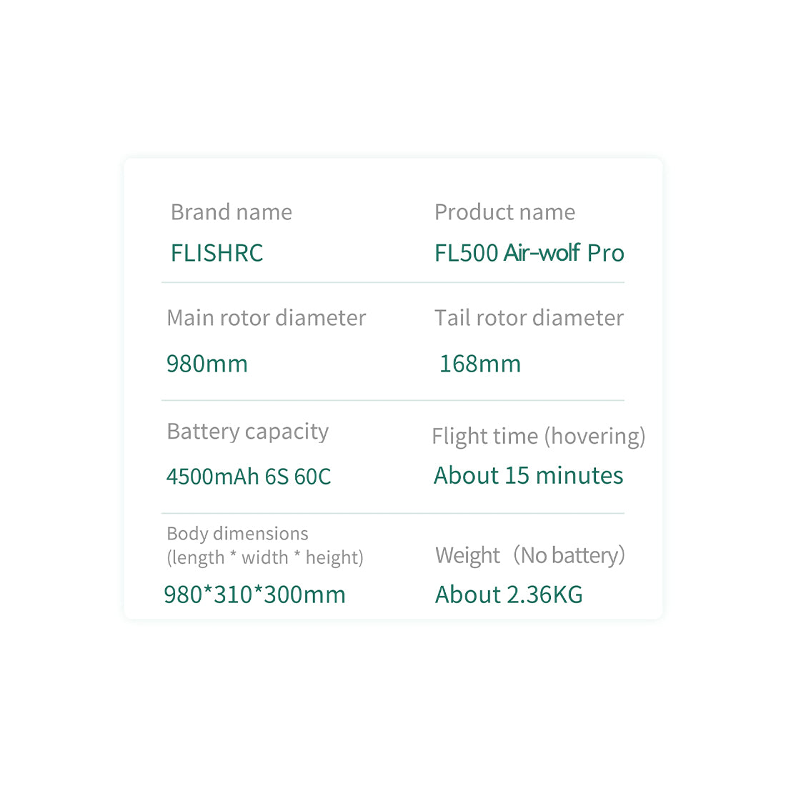 FLISHRC FL500 Air-wolf Pro 500-Class Huge Scale RC Helicopter Model with 4-Mode Positioning GPS 2.4G 6CH - stirlingkit