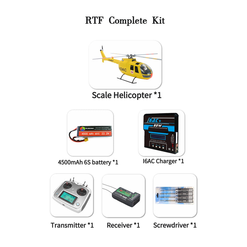 FLISHRC FL500 BO-105 500-Class 2.4G 6CH Large Scale GPS RC Helicopter Model RTF - stirlingkit
