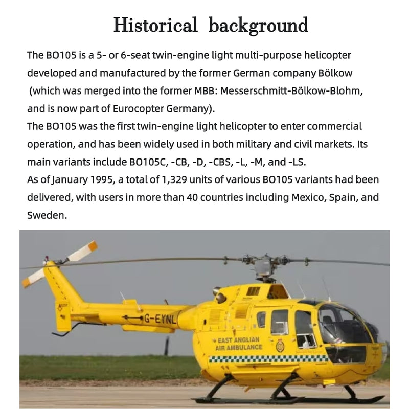 FLISHRC FL500 BO-105 500-Class 2.4G 6CH Large Scale GPS RC Helicopter Model RTF - stirlingkit