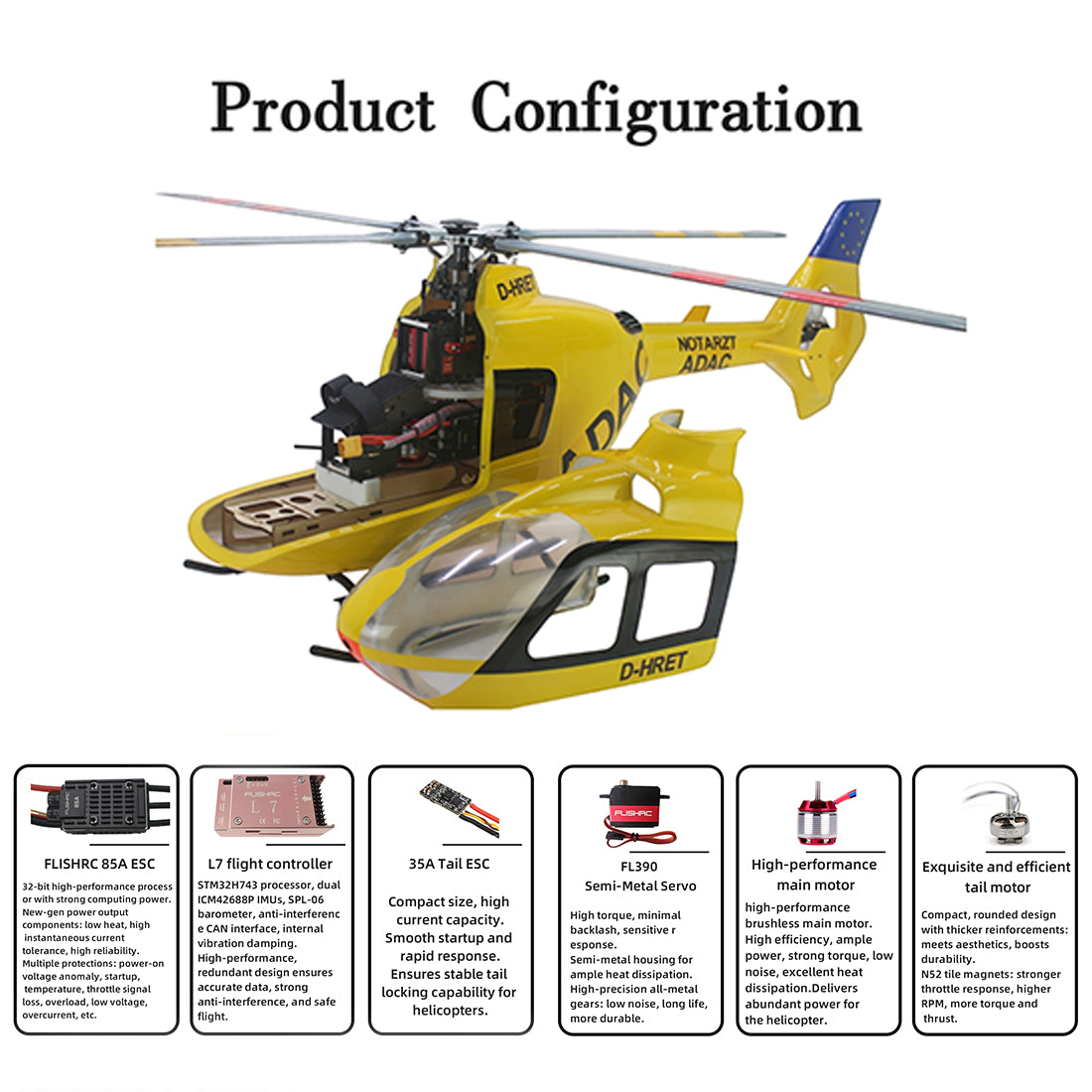 FLISHRC FL500 EC135 Super Scale 500 Size GPS RC Helicopter Model RTF with L7 Remote Controller - stirlingkit