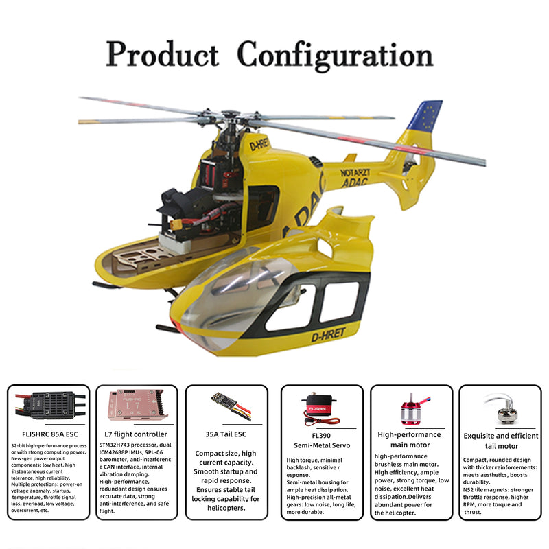 FLISHRC FL500 EC135 Super Scale 500 Size GPS RC Helicopter Model RTF with L7 Remote Controller - stirlingkit