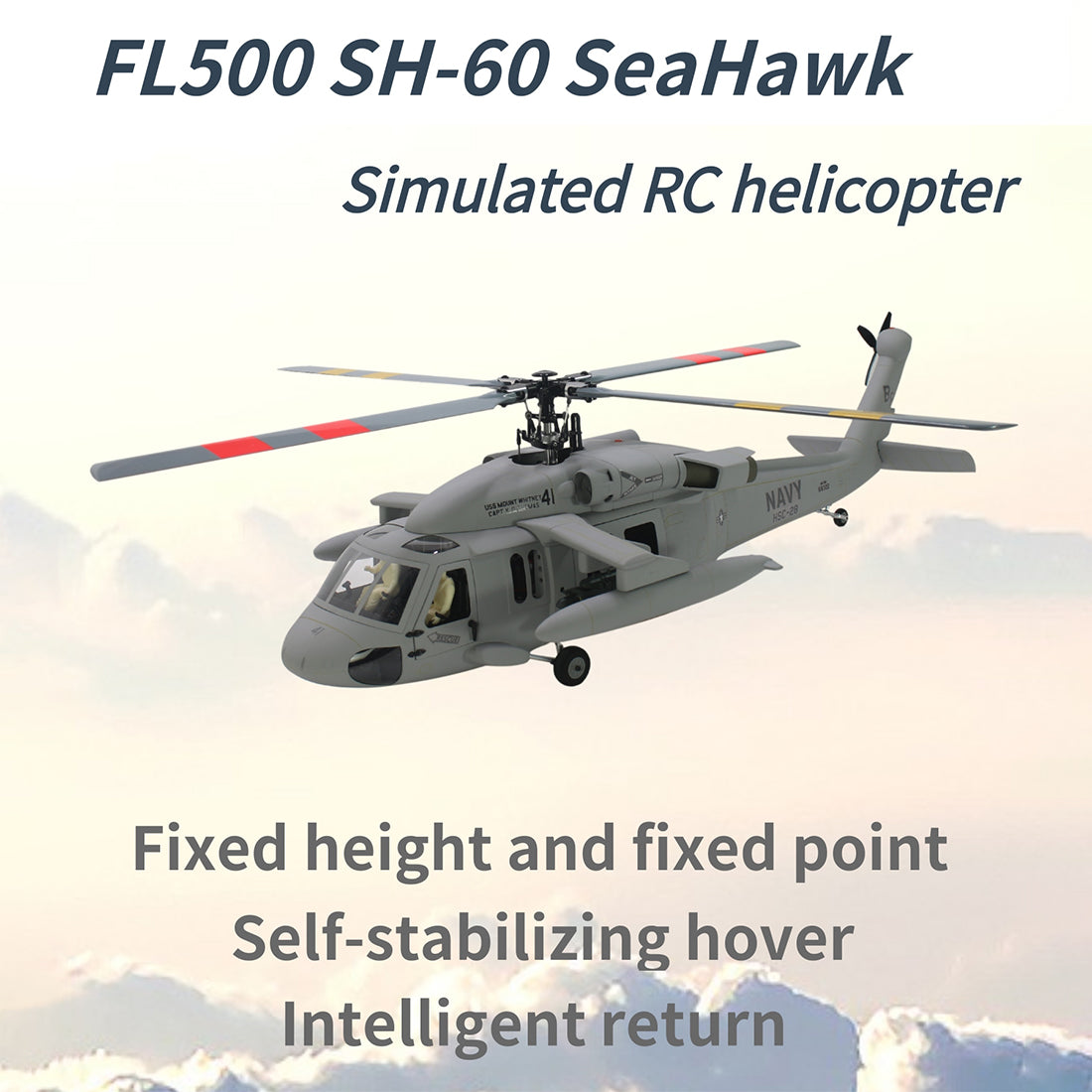 FLISHRC FL500 SH-60 Seahawk 500-Class 2.4G 6CH Large Scale GPS RC Helicopter Model with L7 Flight Controller Cockpit - stirlingkit
