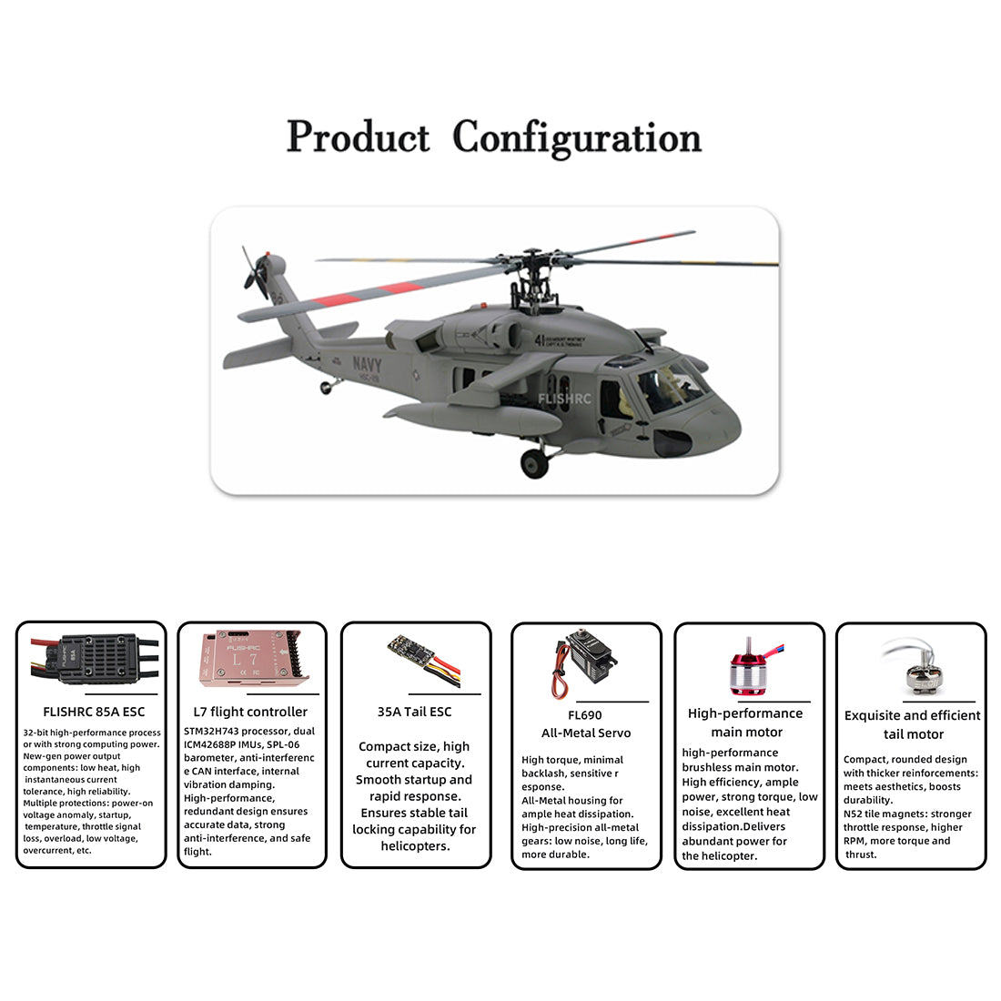 FLISHRC FL500 SH-60 Seahawk 500-Class 2.4G 6CH Large Scale GPS RC Helicopter Model with L7 Flight Controller Cockpit - stirlingkit