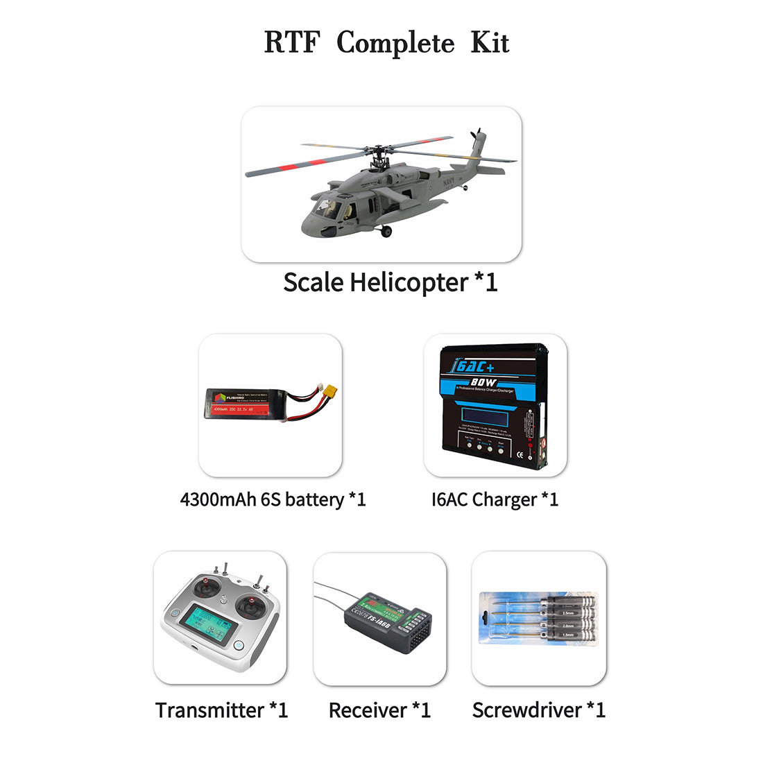 FLISHRC FL500 SH-60 Seahawk 500-Class 2.4G 6CH Large Scale GPS RC Helicopter Model with L7 Flight Controller Cockpit - stirlingkit