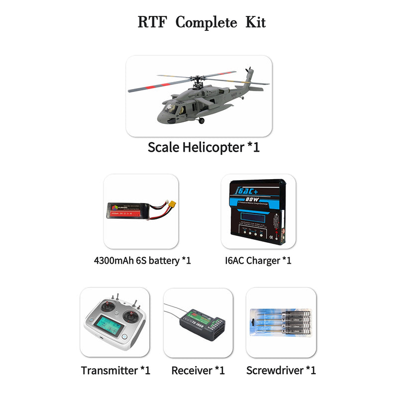 FLISHRC FL500 SH-60 Seahawk 500-Class 2.4G 6CH Large Scale GPS RC Helicopter Model with L7 Flight Controller Cockpit - stirlingkit