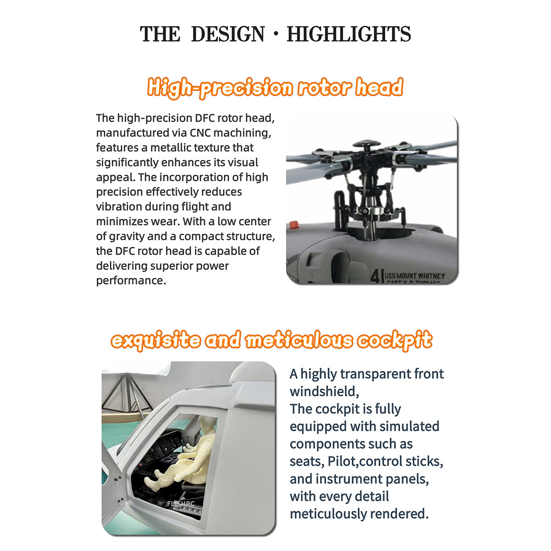 FLISHRC FL500 SH-60 Seahawk 500-Class 2.4G 6CH Large Scale GPS RC Helicopter Model with L7 Flight Controller Cockpit - stirlingkit