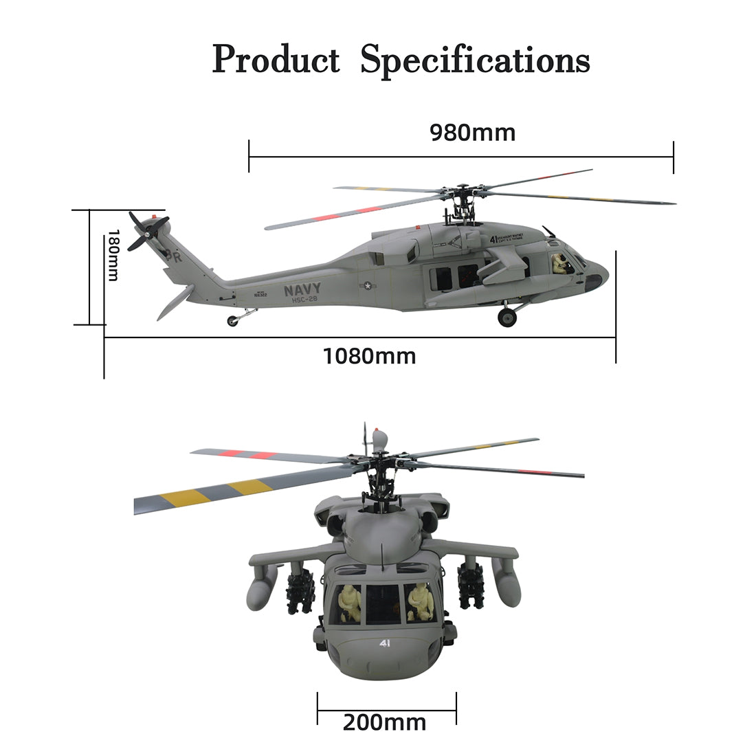 FLISHRC FL500 SH-60 Seahawk 500-Class 2.4G 6CH Large Scale GPS RC Helicopter Model with L7 Flight Controller Cockpit - stirlingkit