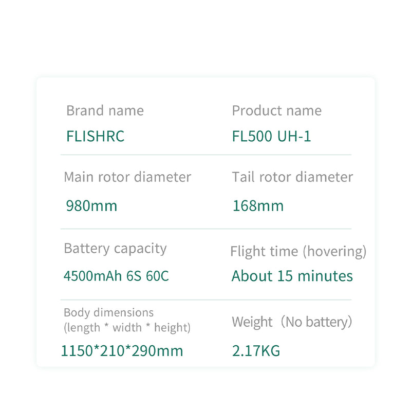 FLISHRC FL500 UH-1 Huey 500-Class Huge Scale GPS RC Helicopter Model 2.4G 6CH Gunship Model RTF - stirlingkit