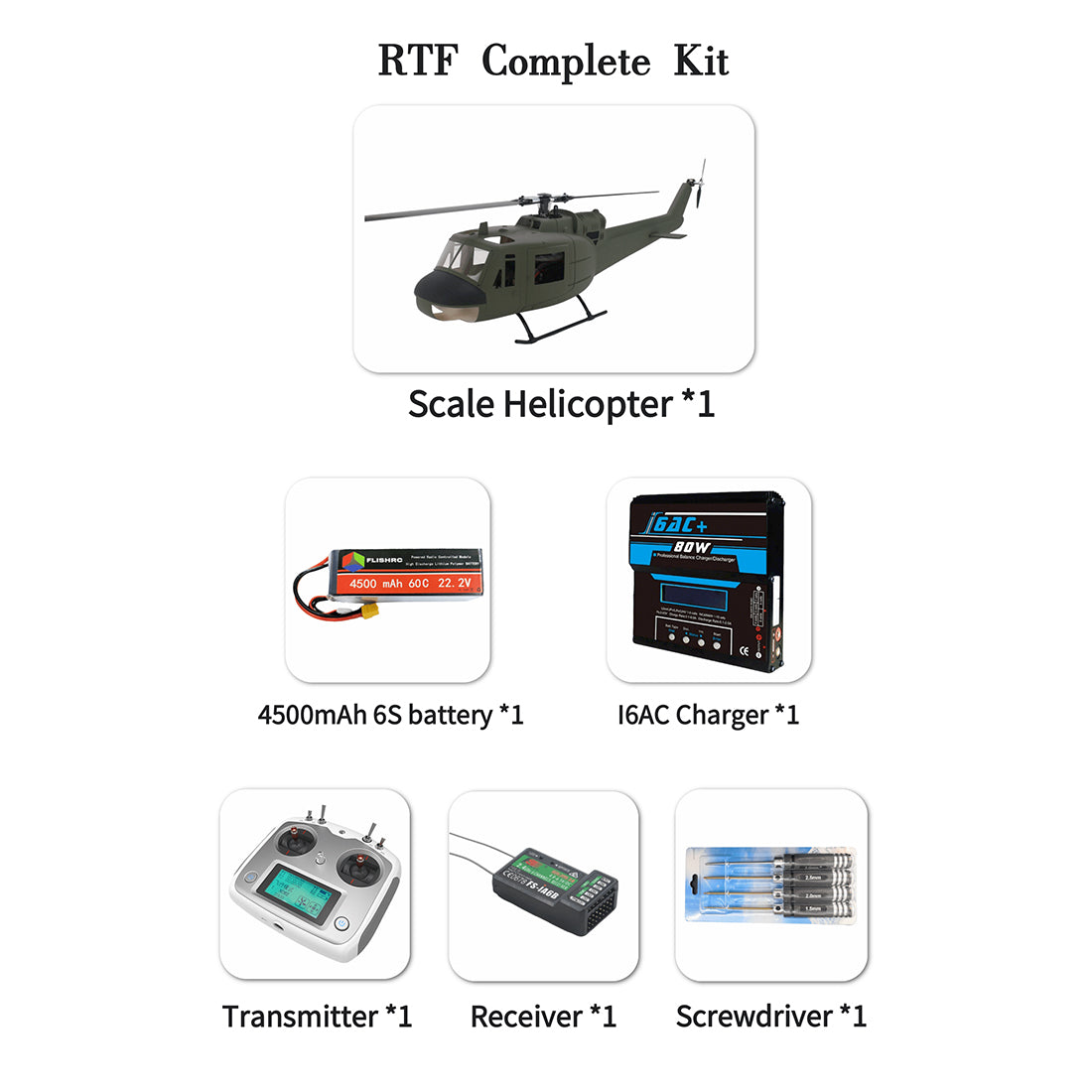 FLISHRC FL500 UH-1 Huey 500-Class Huge Scale GPS RC Helicopter Model 2.4G 6CH Gunship Model RTF - stirlingkit