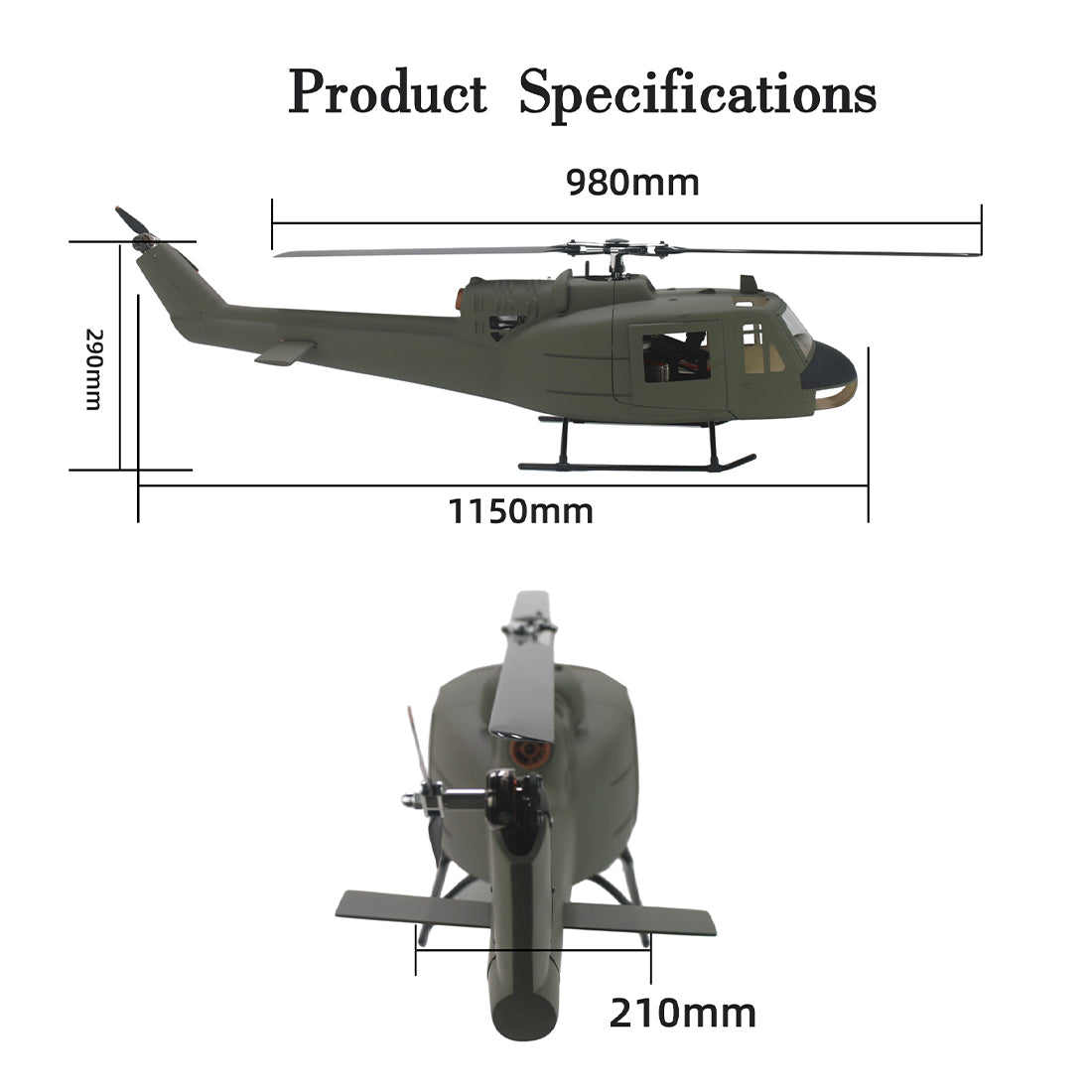FLISHRC FL500 UH-1 Huey 500-Class Huge Scale GPS RC Helicopter Model 2.4G 6CH Gunship Model RTF - stirlingkit