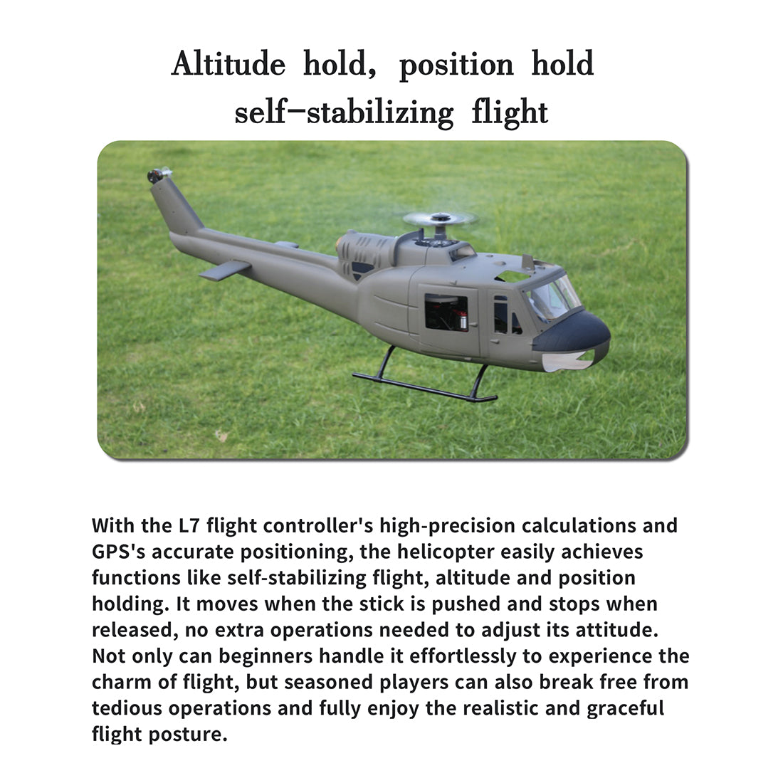 FLISHRC FL500 UH-1 Huey 500-Class Huge Scale GPS RC Helicopter Model 2.4G 6CH Gunship Model RTF - stirlingkit