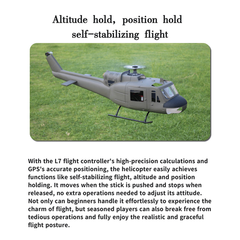 FLISHRC FL500 UH-1 Huey 500-Class Huge Scale GPS RC Helicopter Model 2.4G 6CH Gunship Model RTF - stirlingkit