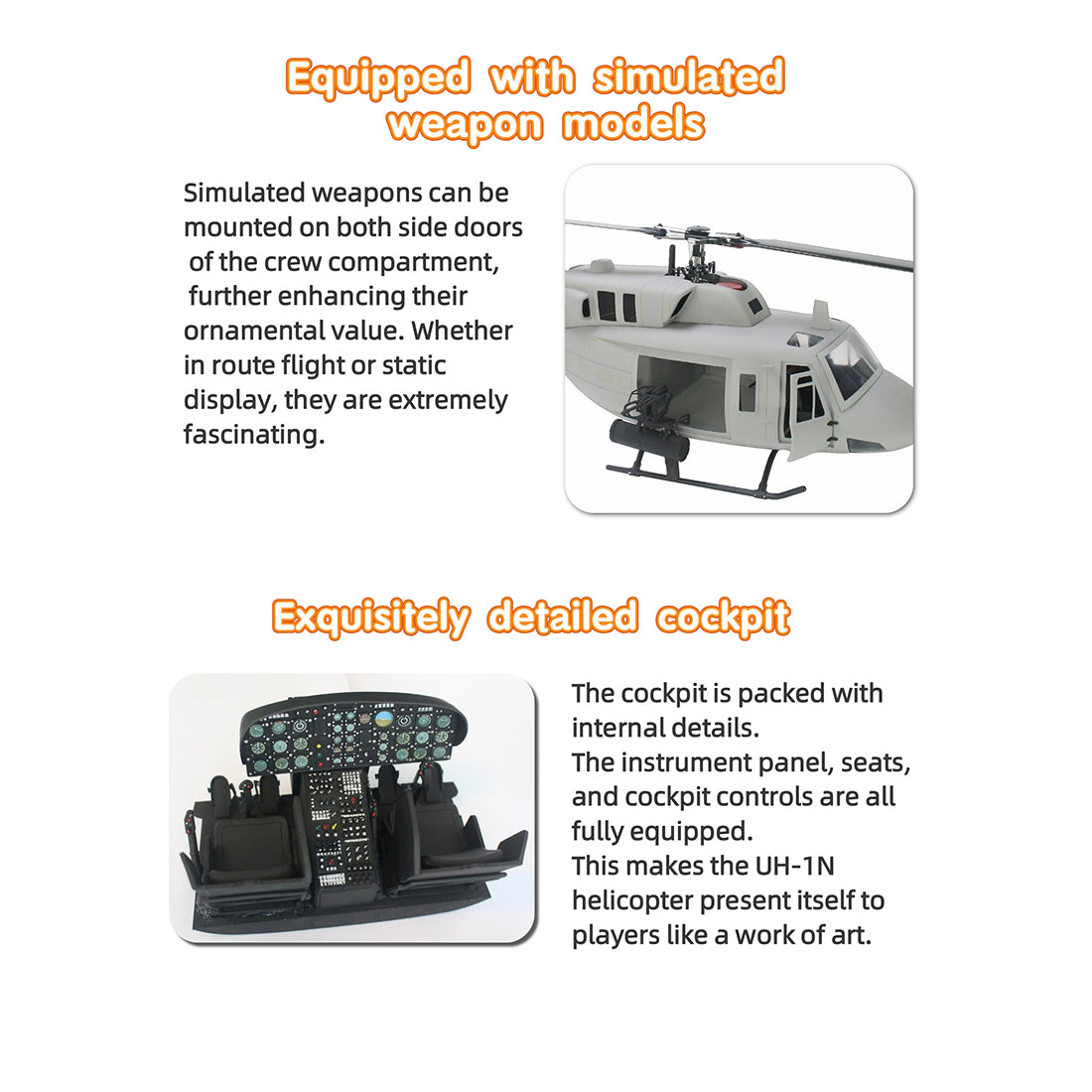 FLISHRC FL500 UH-1N Huey Marines 500 Sized Scale RC Helicopter Model 4-Mode Positioning GPS RTF - stirlingkit