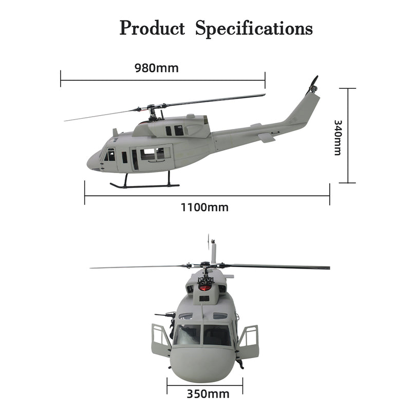 FLISHRC FL500 UH-1N Huey Marines 500 Sized Scale RC Helicopter Model 4-Mode Positioning GPS RTF - stirlingkit