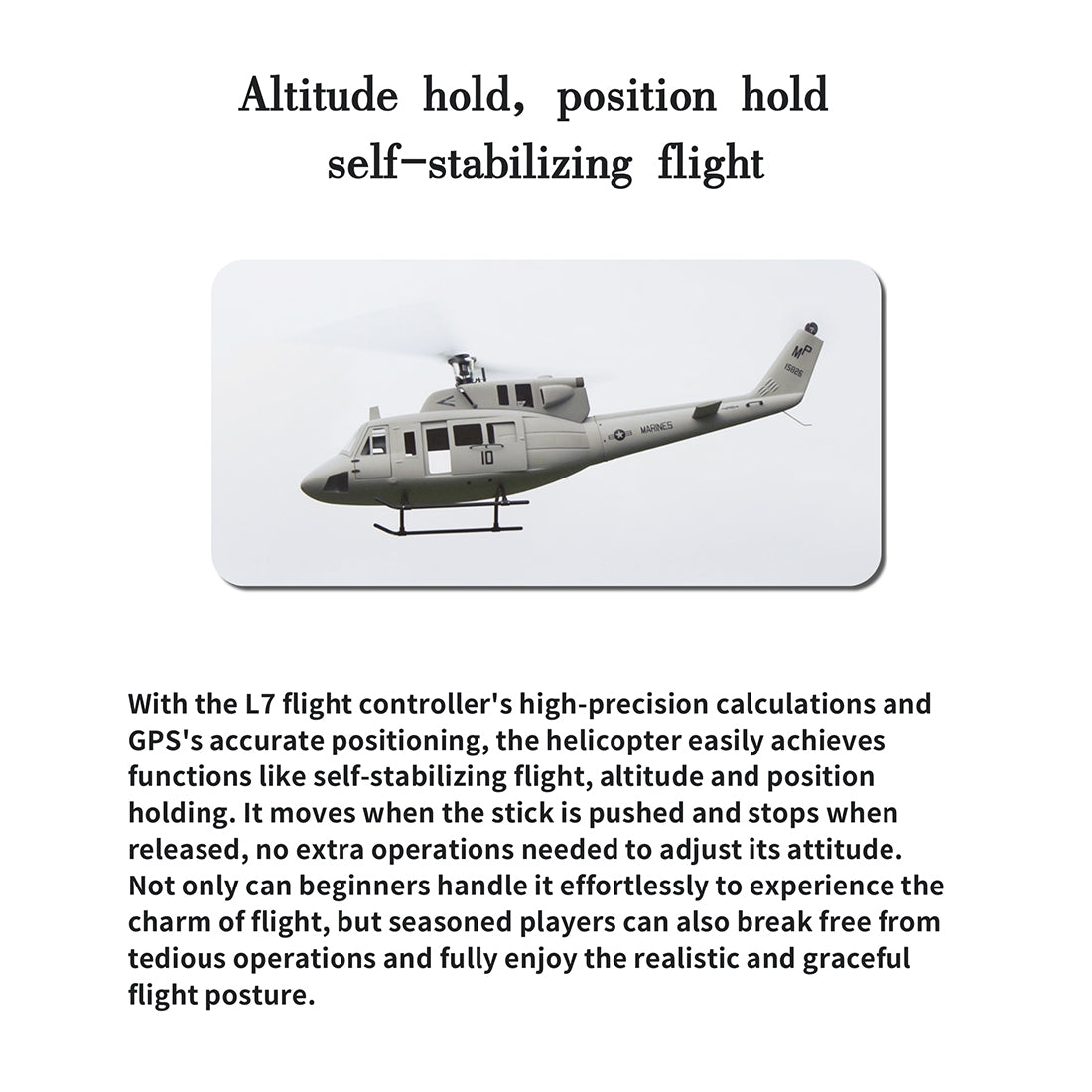 FLISHRC FL500 UH-1N Huey Marines 500 Sized Scale RC Helicopter Model 4-Mode Positioning GPS RTF - stirlingkit
