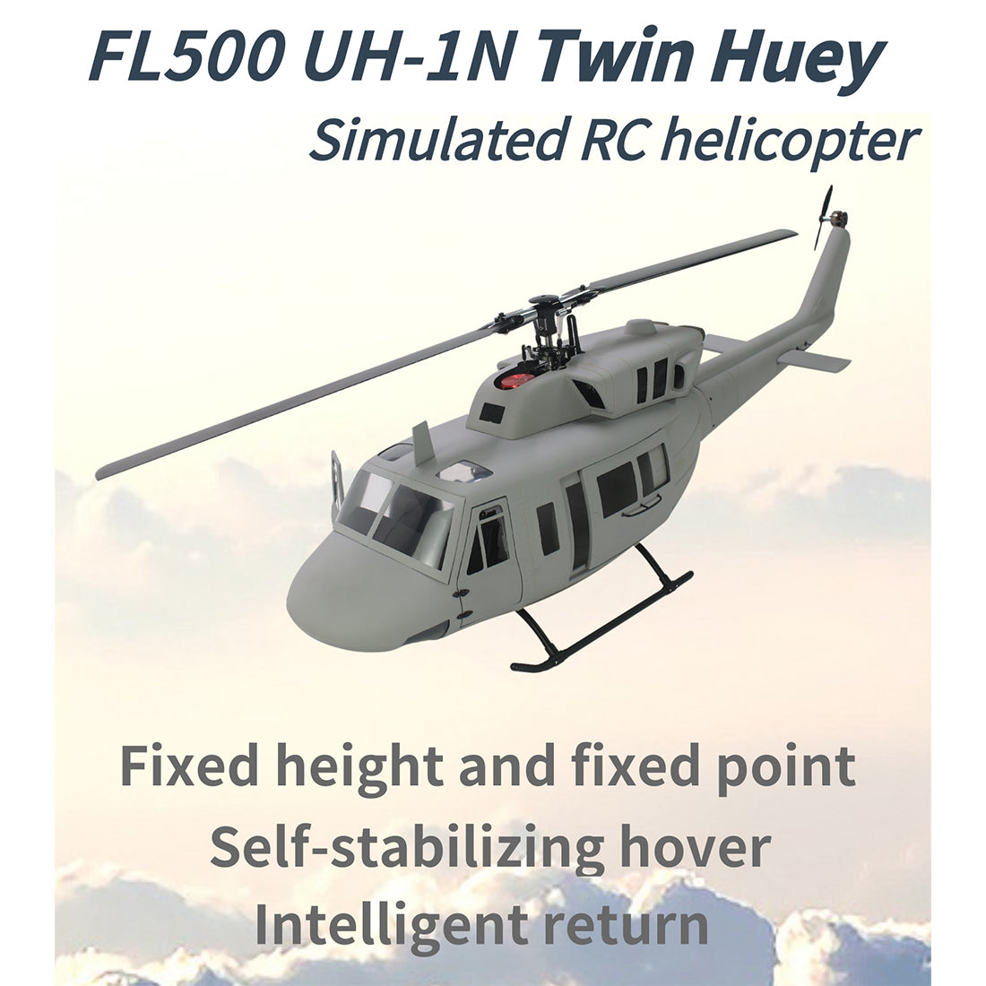 FLISHRC FL500 UH-1N Huey Marines 500 Sized Scale RC Helicopter Model 4-Mode Positioning GPS RTF - stirlingkit