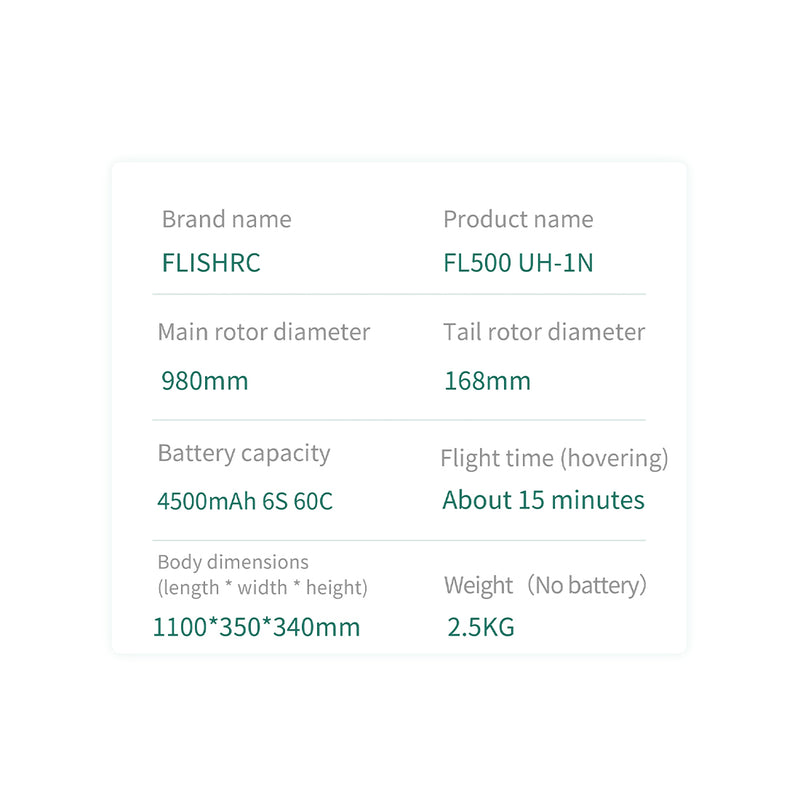 FLISHRC FL500 UH-1N Huey Marines 500 Sized Scale RC Helicopter Model 4-Mode Positioning GPS RTF - stirlingkit