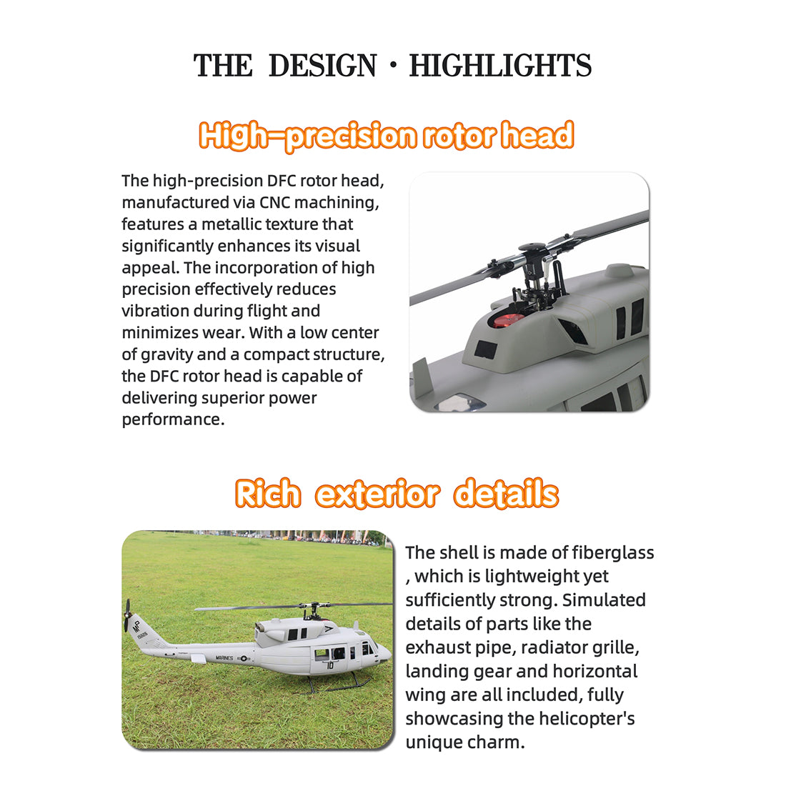 FLISHRC FL500 UH-1N Huey Marines 500 Sized Scale RC Helicopter Model 4-Mode Positioning GPS RTF - stirlingkit