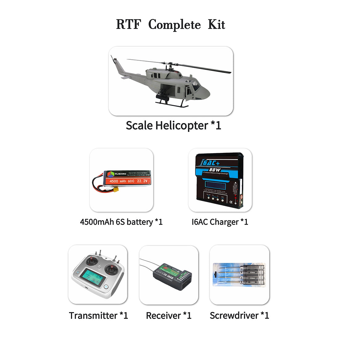 FLISHRC FL500 UH-1N Huey Marines 500 Sized Scale RC Helicopter Model 4-Mode Positioning GPS RTF - stirlingkit