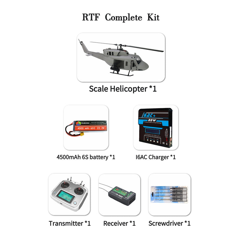 FLISHRC FL500 UH-1N Huey Marines 500 Sized Scale RC Helicopter Model 4-Mode Positioning GPS RTF - stirlingkit