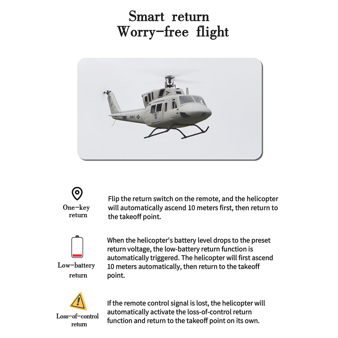 FLISHRC FL500 UH-1N Huey Marines 500 Sized Scale RC Helicopter Model 4-Mode Positioning GPS RTF - stirlingkit