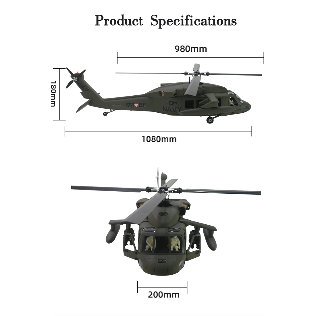 FLISHRC FL500 UH-60 Black Hawk 500-Class Large Scale GPS RC Helicopter Model 2.4G 6CH RTF - stirlingkit
