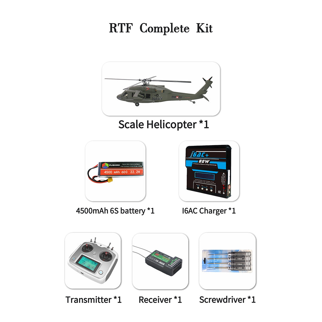 FLISHRC FL500 UH-60 Black Hawk 500-Class Large Scale GPS RC Helicopter Model 2.4G 6CH RTF - stirlingkit