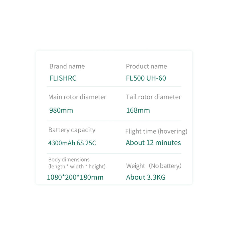 FLISHRC FL500 UH-60 Black Hawk 500-Class Large Scale GPS RC Helicopter Model 2.4G 6CH RTF - stirlingkit