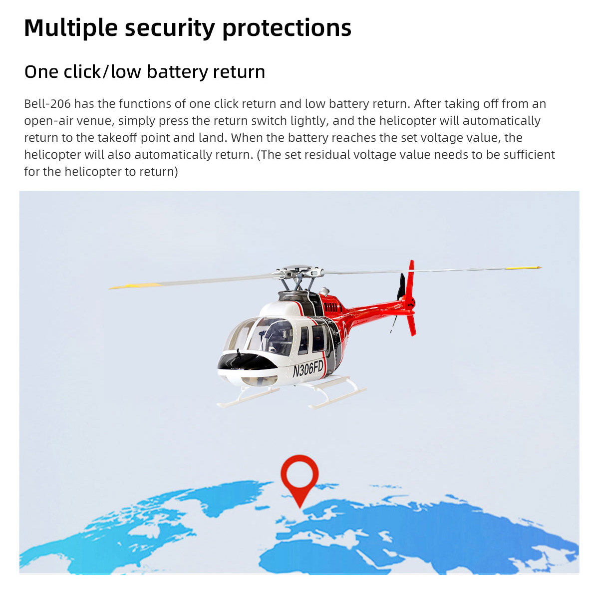 FLYWING Bell 206 RC Helicopter Model 470-Class 2.4G RC 6CH Rescue Airplane - stirlingkit
