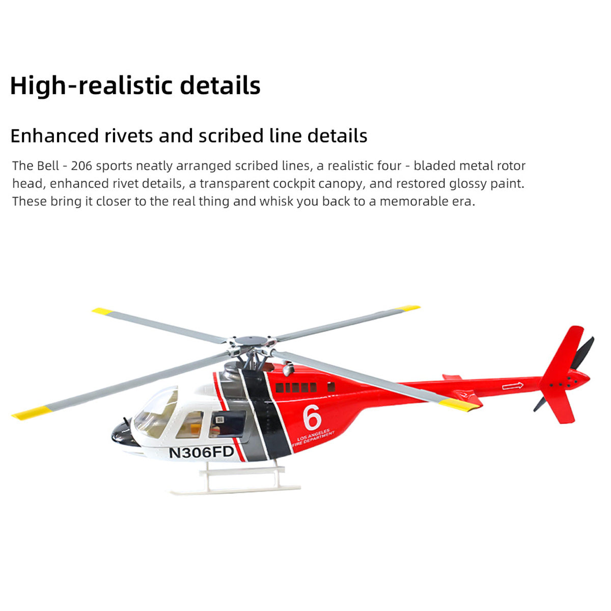 FLYWING Bell 206 RC Helicopter Model 470-Class 2.4G RC 6CH Rescue Airplane - stirlingkit