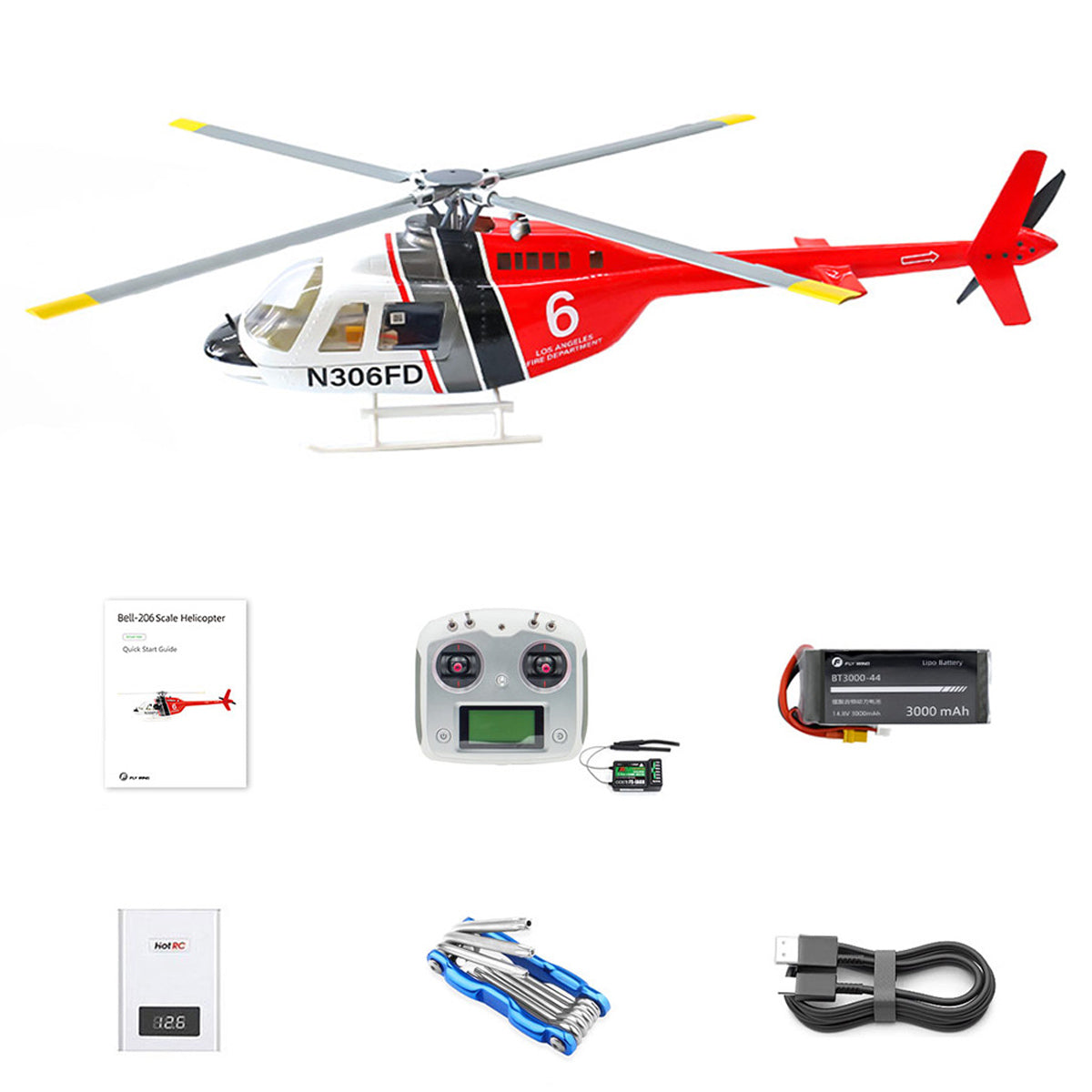 FLYWING Bell 206 RC Helicopter Model 470-Class 2.4G RC 6CH Rescue Airplane - stirlingkit