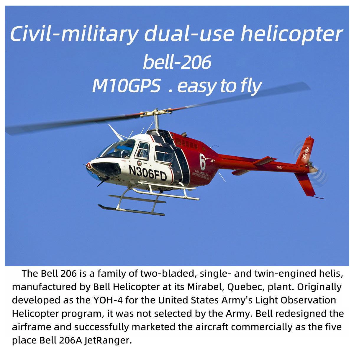 FLYWING Bell 206 RC Helicopter Model 470-Class 2.4G RC 6CH Rescue Airplane - stirlingkit